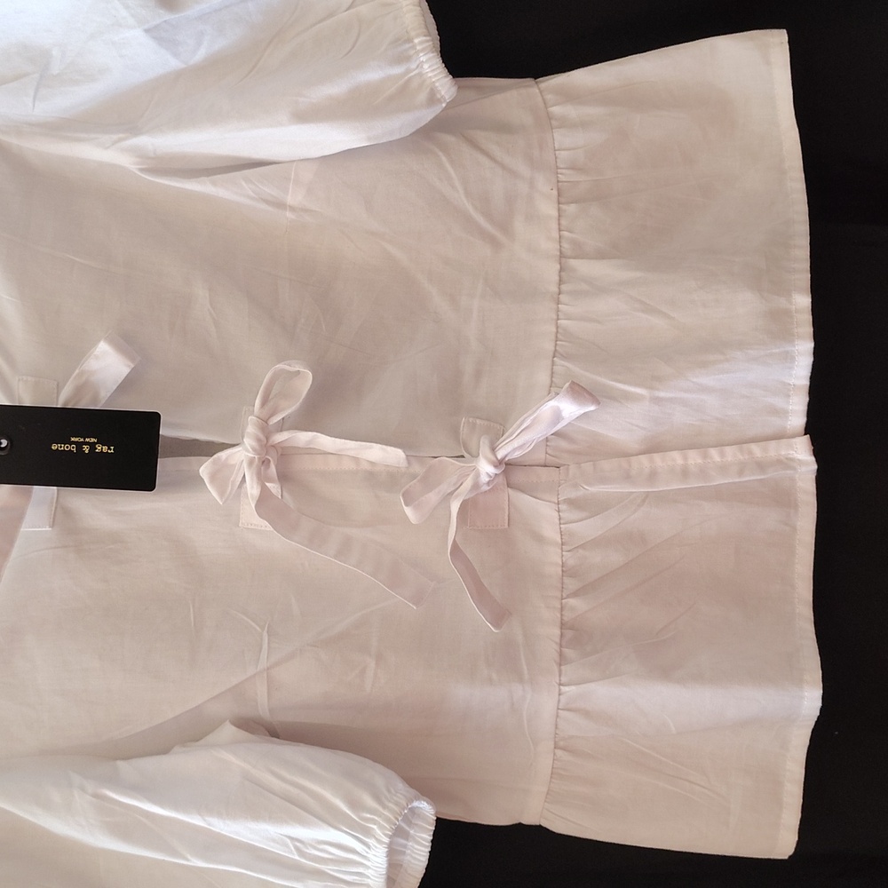 Rag & Bone front Tie Peplum Top. White. Size L Juniors - Picture 5 of 7